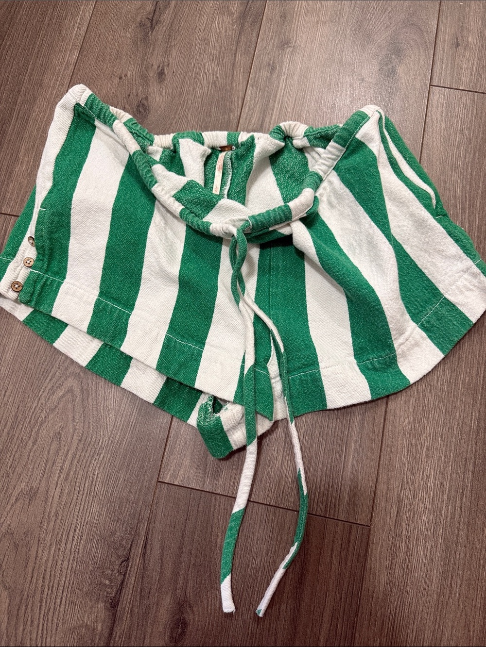 Free People Green and White Striped Drawstring Shorts